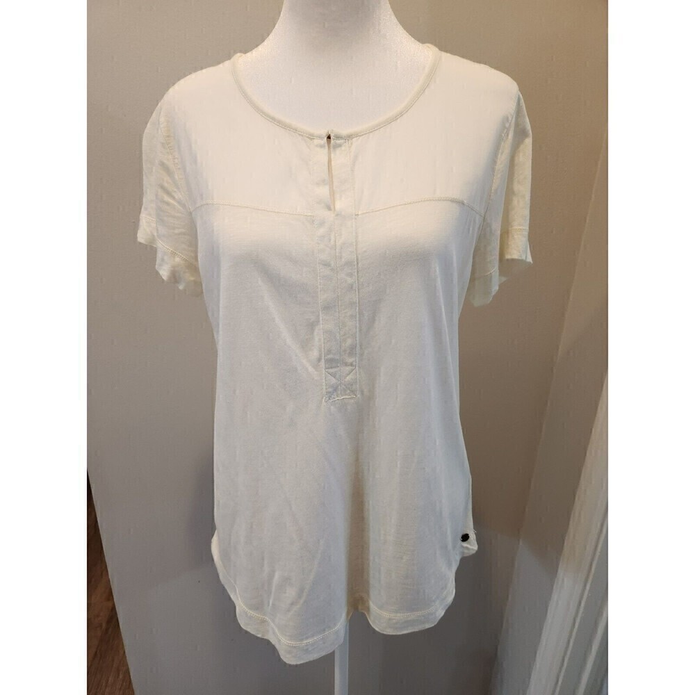lauren ralph lauren tops Ivory Mixed Media sz m short sleeve euc keyhole front